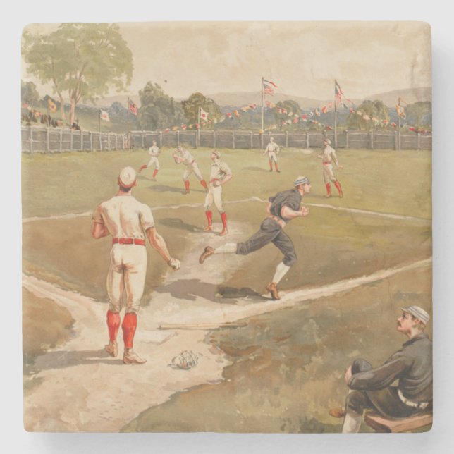 Vintage 1800s Baseball Game Stone Coaster (Front)