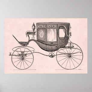 Vintage 1800s Carriage Horse-Drawn Antique Buggy Poster
