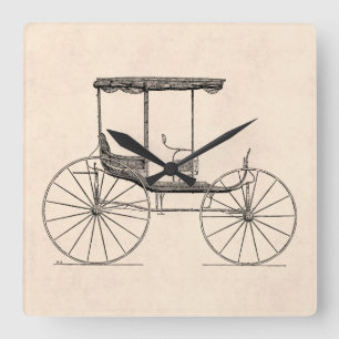 Vintage 1800s Carriage Horse-Drawn Antique Buggy Square Wall Clock