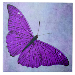 Vintage 1800s Dark Purple Butterfly Illustration Ceramic Tile