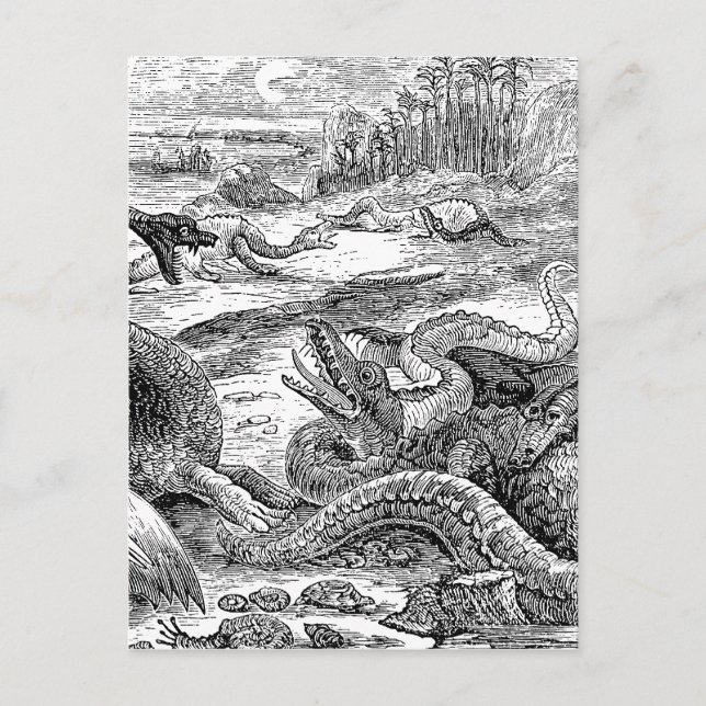 Vintage 1800s Dinosaur Illustration - Dinosaurs Postcard (Front)