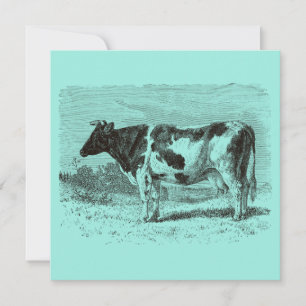 Vintage 1800s Dutch Cow Retro Cows Aqua Blue