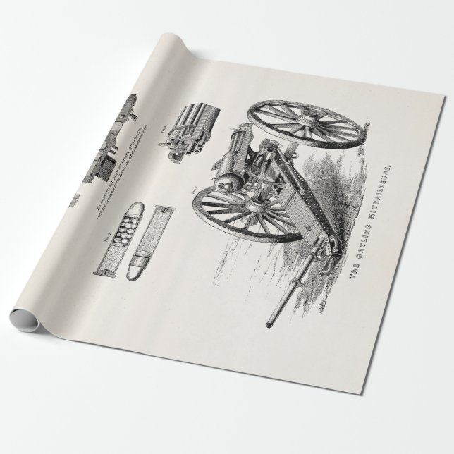 Vintage 1800s Gatling Gun Machine Guns Template Wrapping Paper (Unrolled)