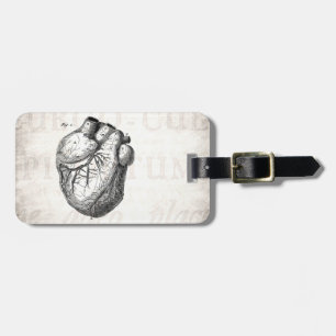 Vintage 1800s Heart Retro Cardiac Anatomy Hearts Luggage Tag