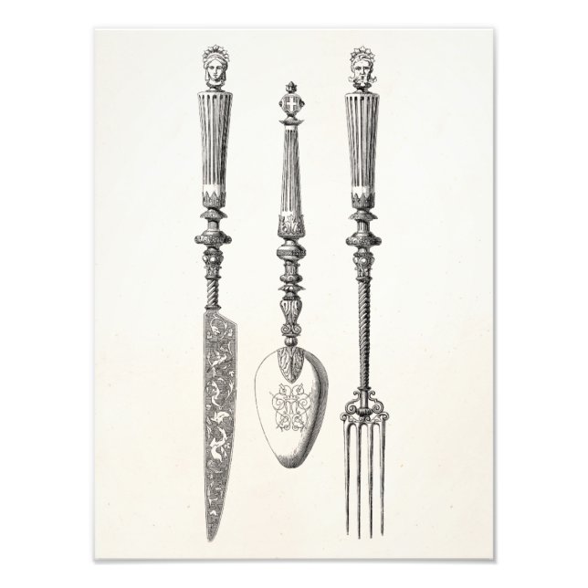 Vintage 1800s Knife Fork Spoon Knives Old Cutlery Photo Print (Front)