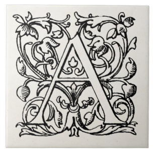 Vintage 1800s Letter A Monogram - Monogrammed 'A' Ceramic Tile