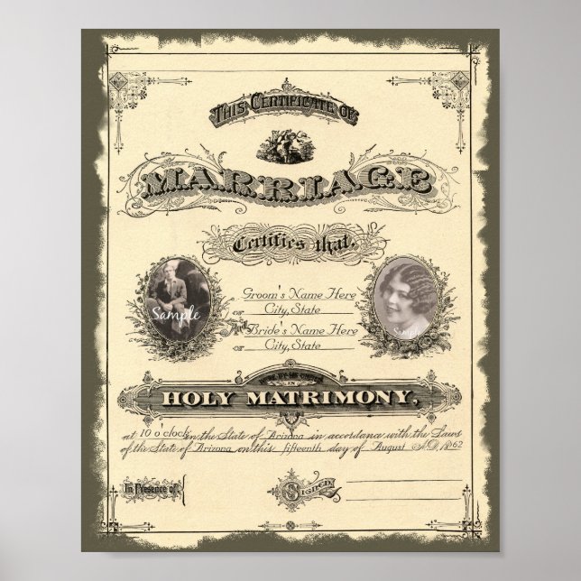 Vintage 1800's Marriage Certificate Posters (Front)