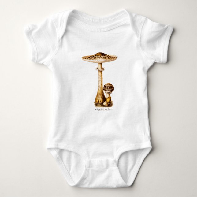 Vintage 1800s Mushroom Spotted Mushrooms Template Baby Bodysuit (Front)