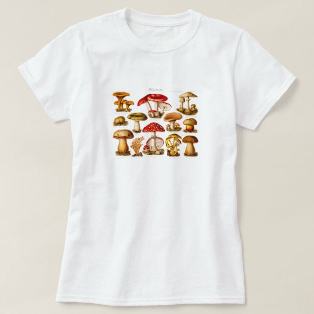 Vintage 1800s Mushroom Variety Red Mushrooms T-Shirt (Design Front)