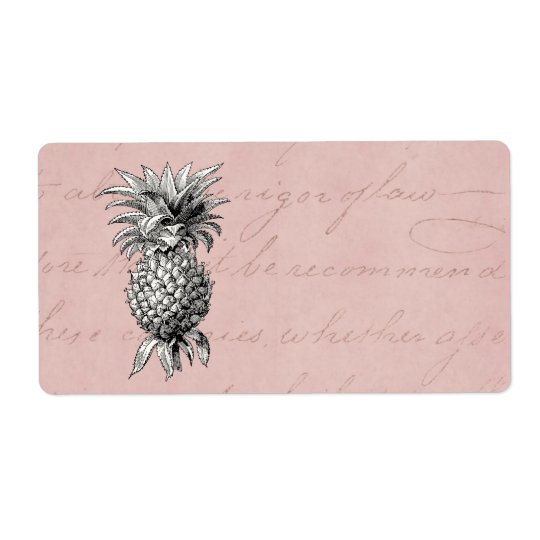 Vintage 1800s Pineapple Illustration Pink Shipping Label