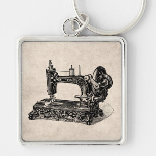 Vintage 1800s Sewing Machine Illustration Key Ring