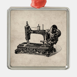 Vintage 1800s Sewing Machine Illustration Metal Ornament