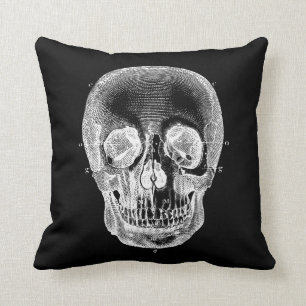 Vintage 1800s Skull Retro Anatomical Black White Cushion