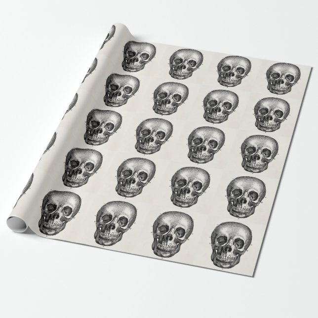 Vintage 1800s Skull Retro Skulls Skeleton Wrapping Paper (Unrolled)