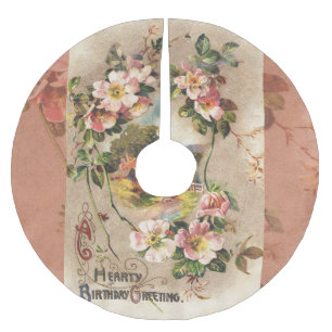 Vintage 1800s Victorian Birthday Floral Country Brushed Polyester Tree Skirt