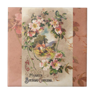 Vintage 1800s Victorian Birthday Floral Country Ceramic Tile