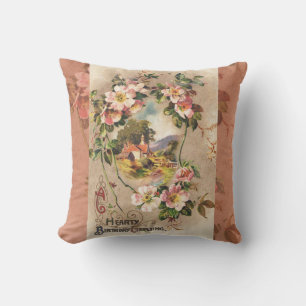 Vintage 1800s Victorian Birthday Floral Country Cushion