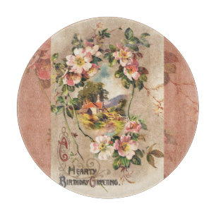 Vintage 1800s Victorian Birthday Floral Country Cutting Board