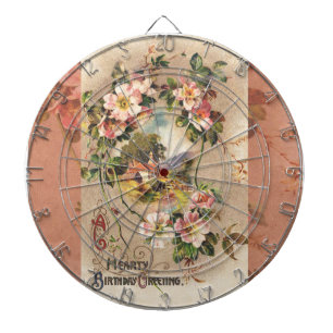 Vintage 1800s Victorian Birthday Floral Country Dartboard