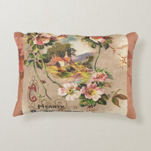 Vintage 1800s Victorian Birthday Floral Country Decorative Cushion
