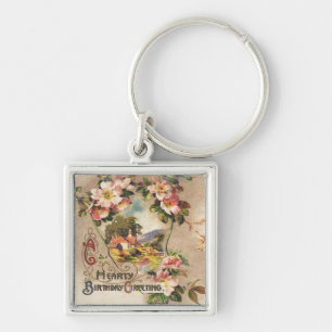 Vintage 1800s Victorian Birthday Floral Country Key Ring
