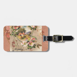Vintage 1800s Victorian Birthday Floral Country Luggage Tag