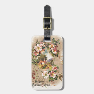 Vintage 1800s Victorian Birthday Floral Country Luggage Tag