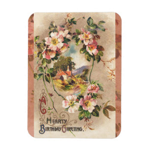 Vintage 1800s Victorian Birthday Floral Country Magnet