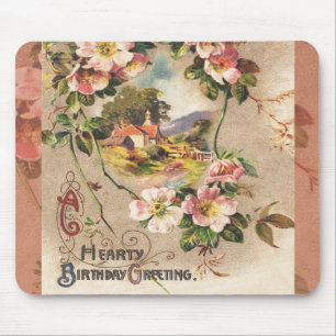 Vintage 1800s Victorian Birthday Floral Country Mouse Pad