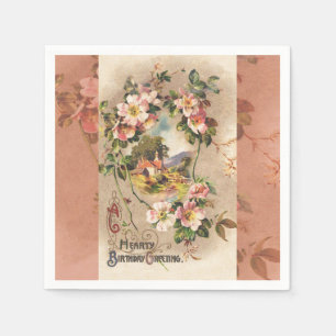 Vintage 1800s Victorian Birthday Floral Country Napkin