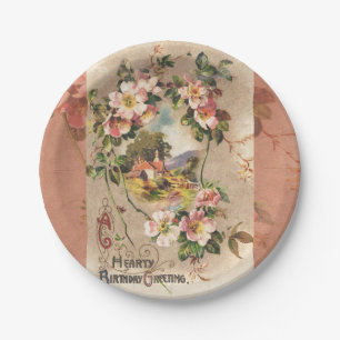 Vintage 1800s Victorian Birthday Floral Country Paper Plate