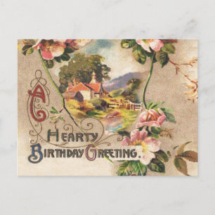 Vintage 1800s Victorian Birthday Floral Country Postcard