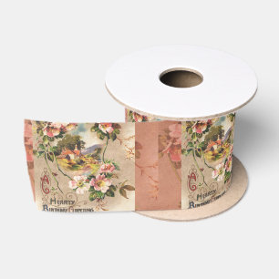 Vintage 1800s Victorian Birthday Floral Country Satin Ribbon