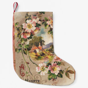 Vintage 1800s Victorian Birthday Floral Country Small Christmas Stocking