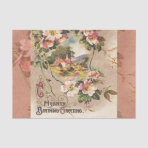 Vintage 1800s Victorian Birthday Floral Country Tissue Paper