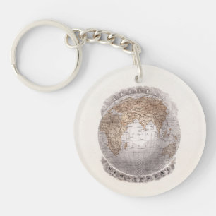 Vintage 1800s World Map Eastern Hemisphere Globe Key Ring
