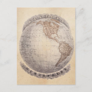 Vintage 1800s World Map Western Hemisphere Globe Postcard
