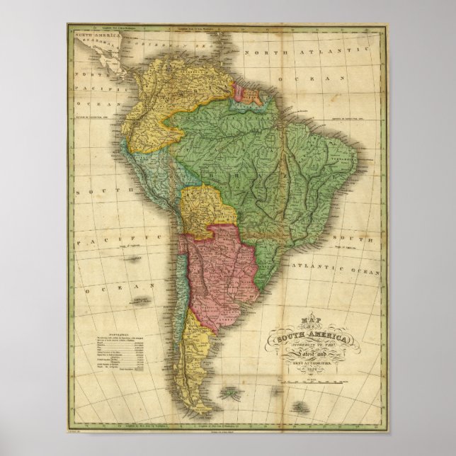 Vintage 1826 South America Map by Anthony Finley Poster (Front)