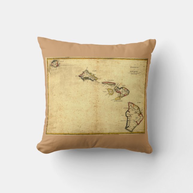 Vintage 1837 Hawaii Map -  Hawaiian Islands Cushion (Front)