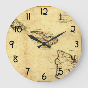 Vintage 1837 Hawaii Map - Hawaiian Islands Large Clock