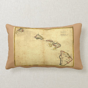 Vintage 1837 Hawaii Map - Hawaiian Islands Lumbar Cushion