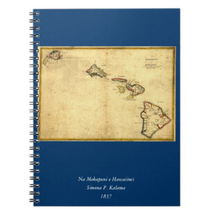 Vintage 1837 Hawaii Map -  Hawaiian Islands Notebook
