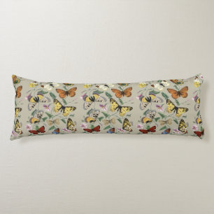 Vintage 1842 Butterfly Moth Botanical Floral Art Body Cushion