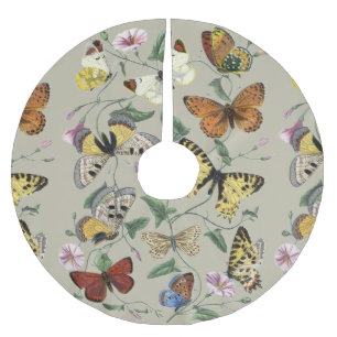 Vintage 1842 Butterfly Moth Botanical Floral Art Brushed Polyester Tree Skirt
