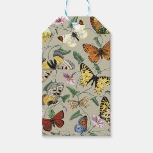 Vintage 1842 Butterfly Moth Botanical Floral Art Gift Tags