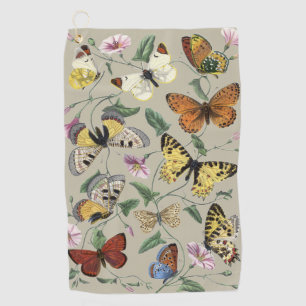 Vintage 1842 Butterfly Moth Botanical Floral Art Golf Towel