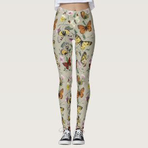 Vintage 1842 Butterfly Moth Botanical Floral Art Leggings