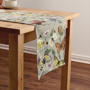 Vintage 1842 Butterfly Moth Botanical Floral Art Long Table Runner