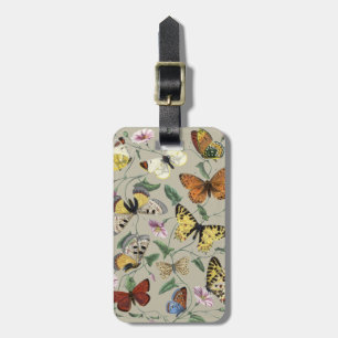 Vintage 1842 Butterfly Moth Botanical Floral Art Luggage Tag