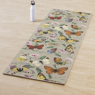 Vintage 1842 Butterfly Moth Botanical Floral Art Yoga Mat